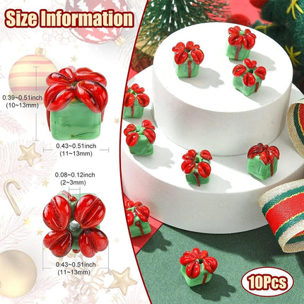 10Pcs Christmas Green Gift Box Glass Beads for Jewelry Making
