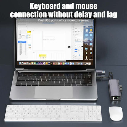 5-in-1 USB-C to Gigabit Ethernet Adapter: 1000Mbps RJ45 LAN + 3 x USB 3.0 Ports
