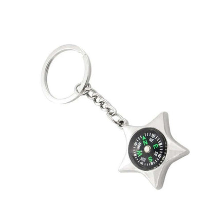 Chrome Metal Compass Keychain, Fashion Key Ring Pendant Gift
