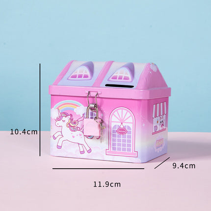 Boys Girls House Shape Metal Coin Bank for Kids Saving Money Unicorn