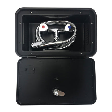External Lockable Shower Box for Caravan | Hot & Cold Mixer with Hose, Outdoor Waterproof Case