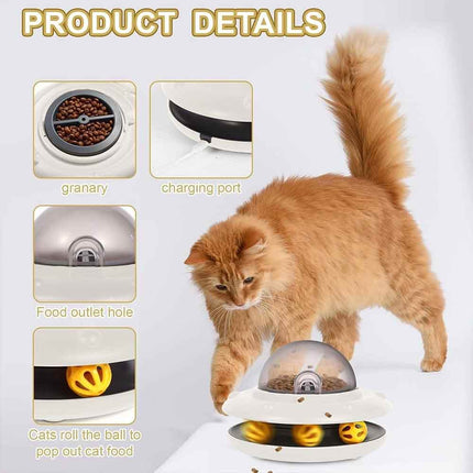 Automatic UFO Puzzle Cat Feeder – Interactive Dry Food Dispenser Toy, White