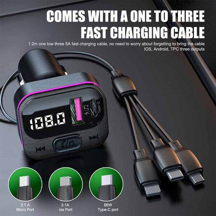 Universal Bluetooth FM Transmitter - Hands-Free Car Kit with Fast Charging (USB-C & iOS)