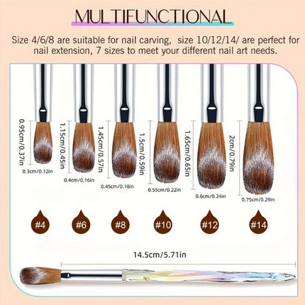 6Pcs Acrylic Powder Nail Art Brush Set Kolinsky Sable Brushes