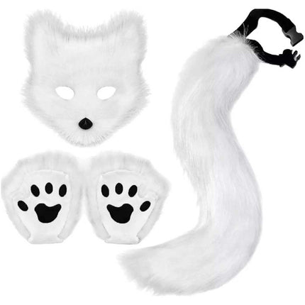 Furry Cat Fox Mask Set for Christmas Party – Costume with Tail & Paws