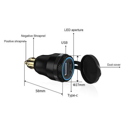Motorcycle Dual USB Charger Hella DIN Type-C Plug Socket for BMW Ducati