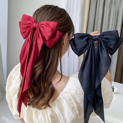 Large Satin Ribbon Bow Hair Clip for Women Girls Barrette