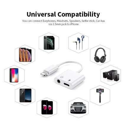 2-in-1 iPhone Jack to 3.5mm AUX Splitter for Headphone & Charger with Call