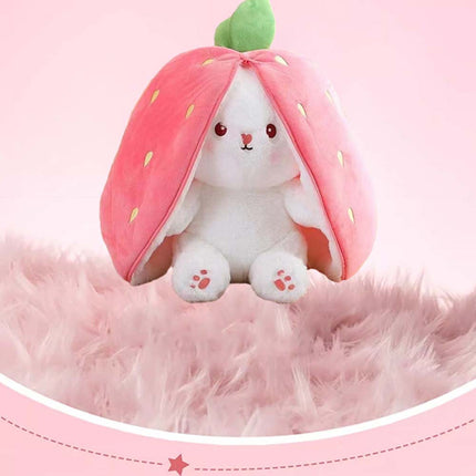 Strawberry Rabbit Plush Toy, Cute Soft Bunny Stuffed Animal Hide-and-Seek Doll Gift