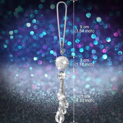 White Crystal Disco Ball Prism Charm - Car Rear View Mirror Decor with Glimmering Light Effects, Good Luck Gift