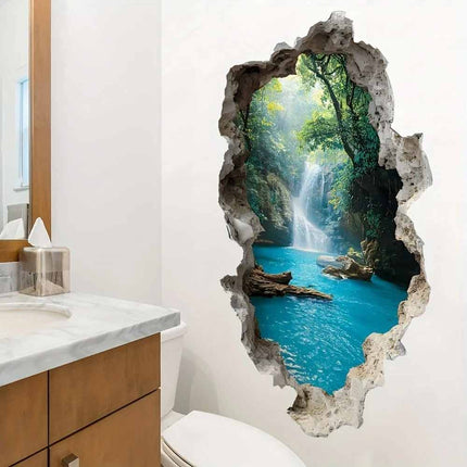 3D Waterfall Landscape Wall Sticker Scenic Decal for Bedroom Home Decor