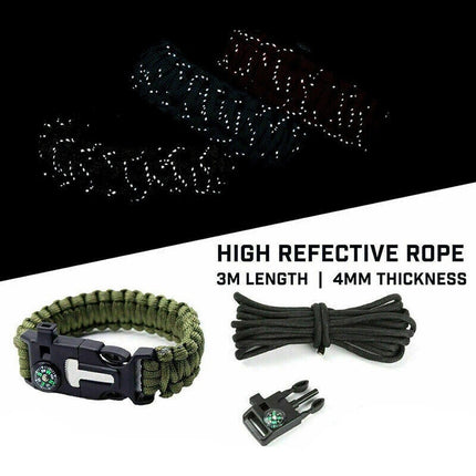 5-in-1 Survival Bracelet: Paracord, Compass, Whistle, Fire Starter, Cutter for Outdoor