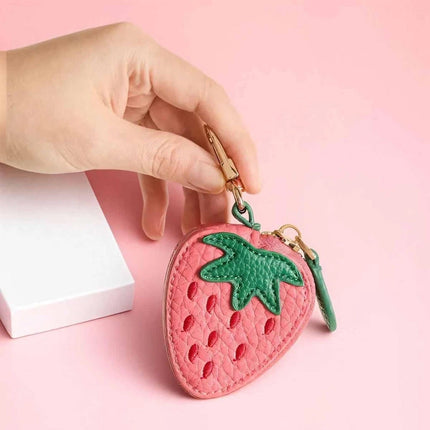 Strawberry Coin Purse Keychain Leather Small Bag Charm