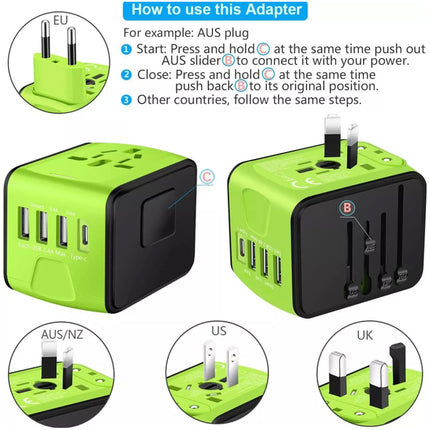 Universal Travel Adapter 3 USB & Type-C Outlet Power Converter Plug