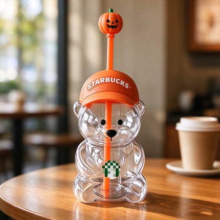 Halloween Bear Cup Pumpkin Straw Topper Orange Cap Collectible