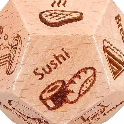 Food Decision Dice 12-Sided Wooden Takeaway Game for Date Night Ideas