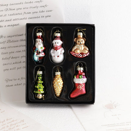 Set of 6 Retro Glass Christmas Tree Hanging Nostalgic Decorations