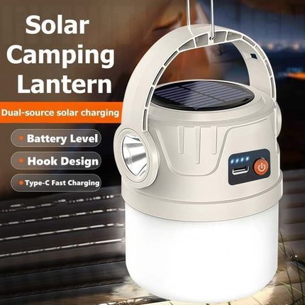 Solar LED Camping Lantern Flashlight, USB Rechargeable Tent Light for Outdoor Hiking & Emergency