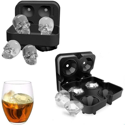 3D Skull Shape Ice Cube Tray Silicone Mold for Whiskey Cocktail Bar Party Cake Chocolate Candy Making