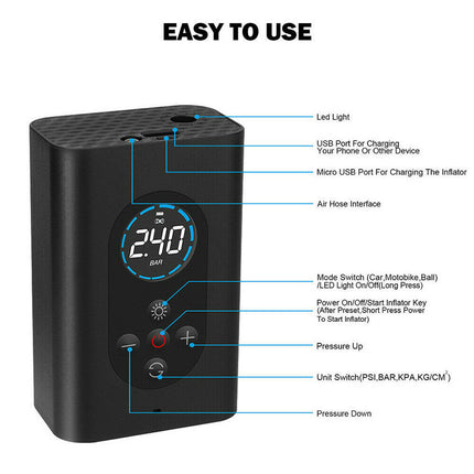 Cordless Air Pump - Portable Electric Tire Inflator for Car Tires, Bicycle, Motorcycle, Ball
