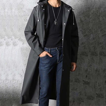 Men's Waterproof Hooded Long Raincoat for Outdoor Hiking