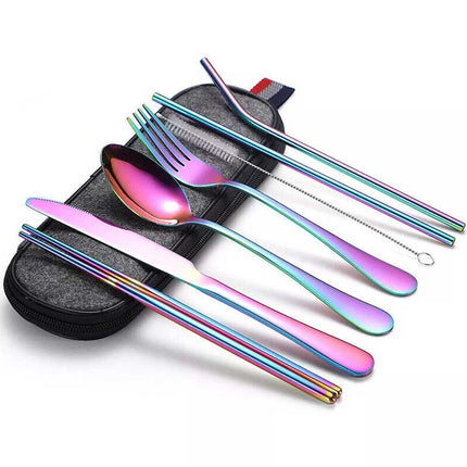 Portable 8PCS Stainless Steel Cutlery Set for Travel Camping