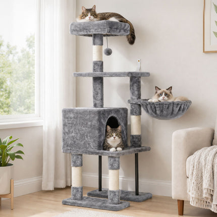 Pawz Cat Tree Cat Tower Multi-Level Cat Bed with Condo 125cm Plush Gray-2109794020862595078