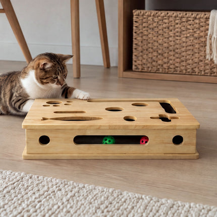 Pawz Cat Nail File Scratcher Large Solid Wood with Toy Balls for Indoor Cats-2109794023203016710
