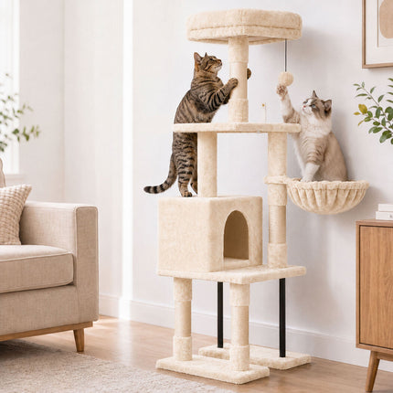 Pawz Cat Tree Cat Tower Multi-Level Cat Bed Cat Scratching Post 125cm Beige-2109794020665462790