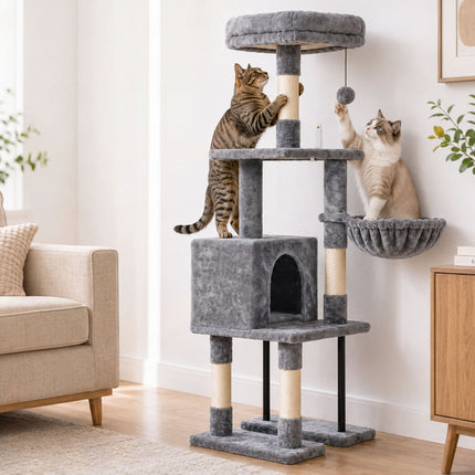 Pawz Cat Tree Cat Tower Multi-Level Cat Bed with Condo 125cm Plush Gray-2109794020862595079