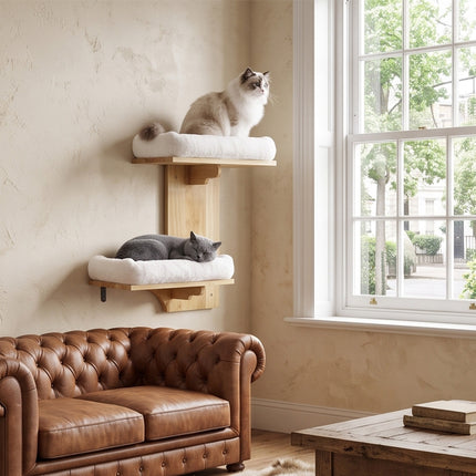 Pawz Cat Wall Shelves 2 Steps Wide Perch Soft Beds for Large Cats Climbing White-2109794021877616647