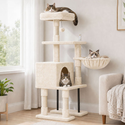 Pawz Cat Tree Cat Tower Multi-Level Cat Bed Cat Scratching Post 125cm Beige-2109794020665462791