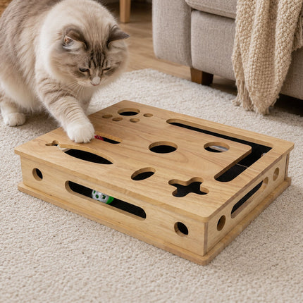 Pawz Cat Nail File Scratcher Large Solid Wood with Toy Balls for Indoor Cats-2109794023203016711