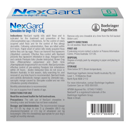 Nexgard Large Dogs 10.1-25Kg Green 6pk-2102558650336940033