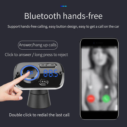 3-in-1 Bluetooth FM Transmitter for Car: Wireless Hands-Free Calling, Fast QC3.0 USB Charger, MP3 Player & FM Radio Tuner
