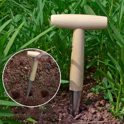 Garden Dibber Seed Bulb Sowing Planting Tool, T-Handle Carbon Steel Punch for Home Gardening