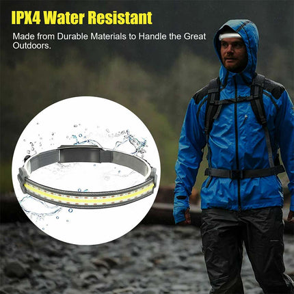 COB LED Headlamp Flashlight Work Light Bar Head Band Lamp USB Charging
