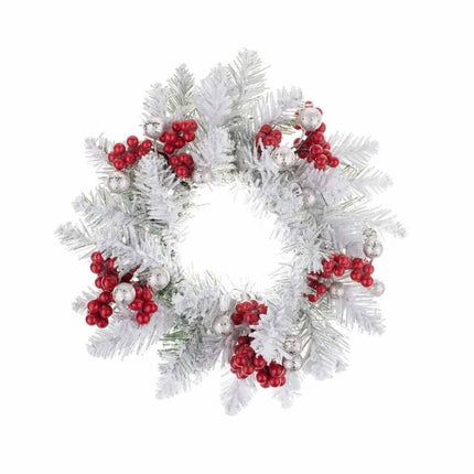 Christmas Snowy Red Berry Wreath Candle Ring Table Centrepiece
