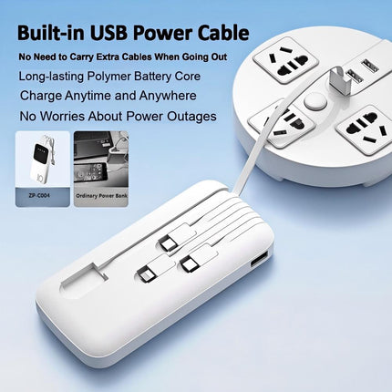 Slim 10000/20000mAh Power Bank with Built-in Cable, 3C Certified