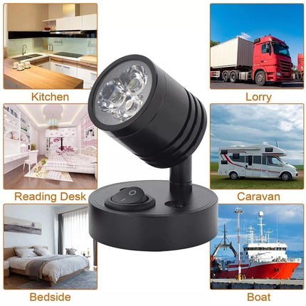 2x 12V LED Reading Spot Lights for Interior Use in Caravan, Camper, Motorhome, and Boat
