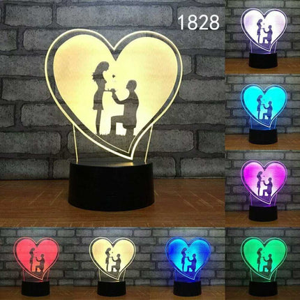 3D Acrylic LED Touch Night Light - 7 Colour Proposal Wedding Gift Lamp