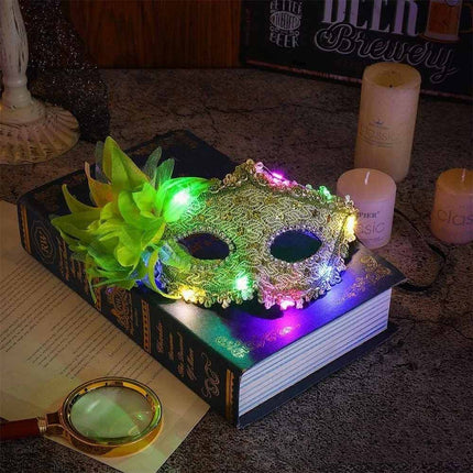 2X Random Lace Venetian Light Up Mask with Side Flower for Mardi Gras