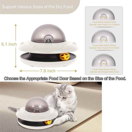 Automatic UFO Puzzle Cat Feeder – Interactive Dry Food Dispenser Toy, White