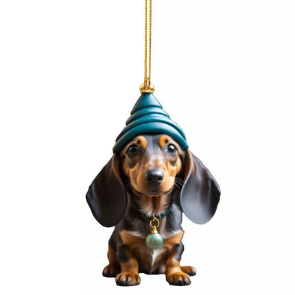 7-Pack Dachshund Christmas Car Hanging Ornaments - Cute Acrylic Sausage Dog Decor