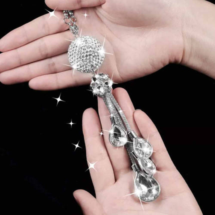 White Crystal Disco Ball Prism Charm - Car Rear View Mirror Decor with Glimmering Light Effects, Good Luck Gift
