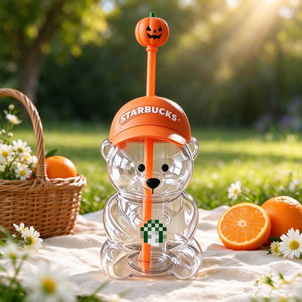 Halloween Bear Cup Pumpkin Straw Topper Orange Cap Collectible