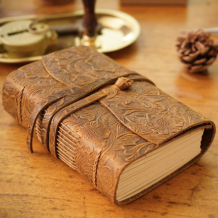 Handmade Leather Carved Brown Writing Notebook – Antique Vintage Daily Journal