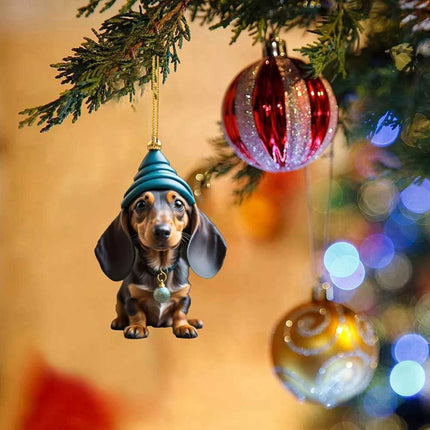 7-Pack Dachshund Christmas Car Hanging Ornaments - Cute Acrylic Sausage Dog Decor