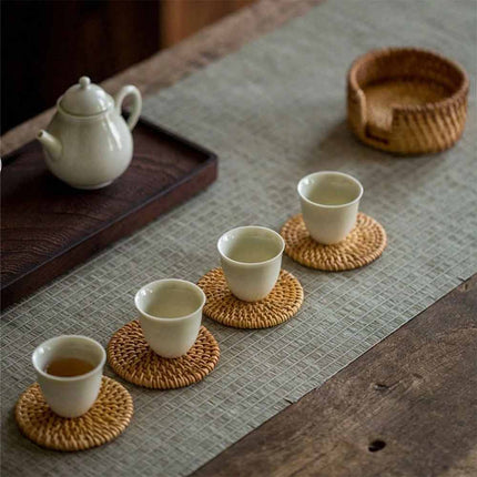 6Pcs Rattan Coaster Set with Base Heat Resistant Cup Mats Autumn Design