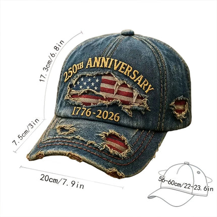 250th US Anniversary Denim Hat 1776-2026 Patriotic Print Baseball Cap